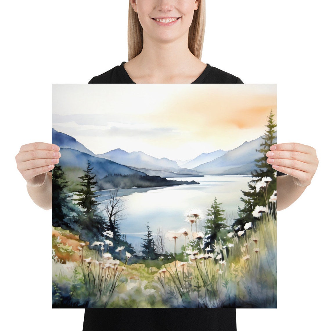 Mountain Lake Print Watercolor Mountains Abstract Landscape Nature Art Print Modern Minimal Wall Art Home Decor Gift Art - Image 3