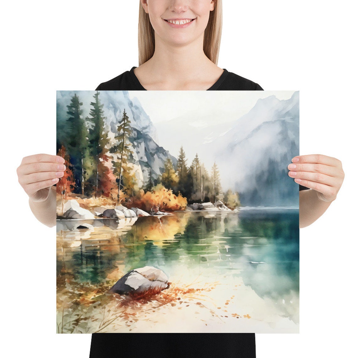 Mountain Lake Print Mountain Wall Art Abstract Landscape Nature Art Print Modern Minimal Wall Art Pine Forest Art Home Decor Gift Art - Image 2