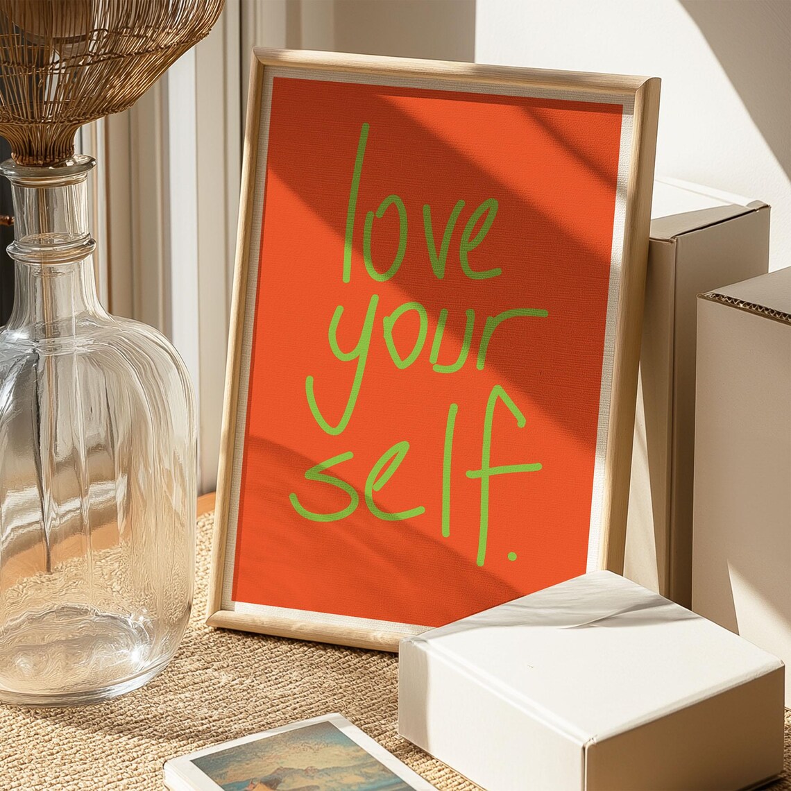 Love Your Self Orange Handwritten Affirmation Bold Color Wall Poster - Image 3