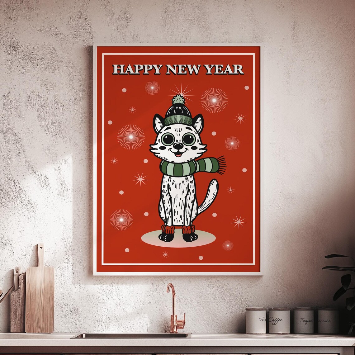 Christmas Cat Wall Art Print, Holiday Home Decor - Image 2