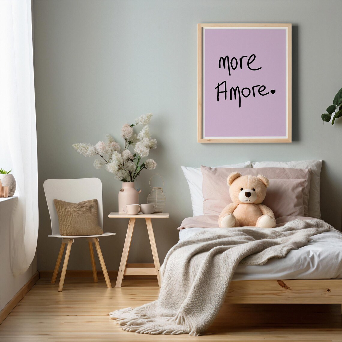 More Amore Hand Lettered Pink Typography Quote Love Poster Decor - Image 4