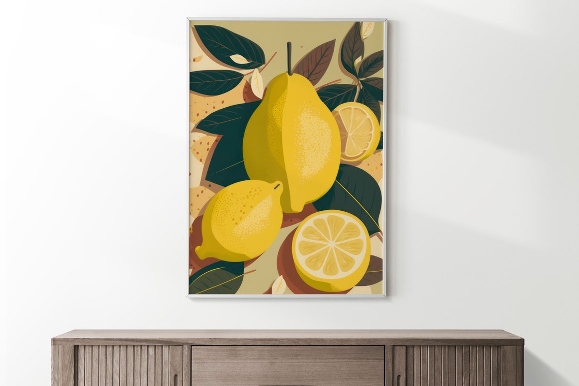 Boho Mediterranean Lemon Still Life Yellow Citrus Fruit Poster - Image 3