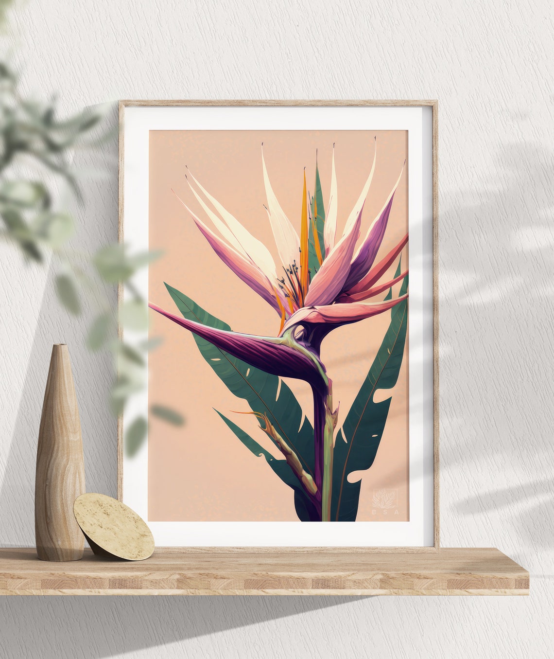 Bird Of Paradise Tropical Flower Blush Botanical Artwork Poster - Image 3