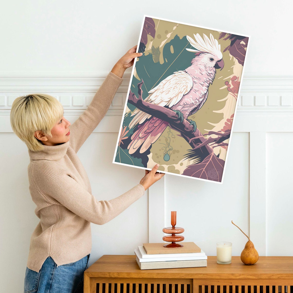 White Cockatoo Poster Blush Pink Tropical Bird Botanical Decor Art - Image 2