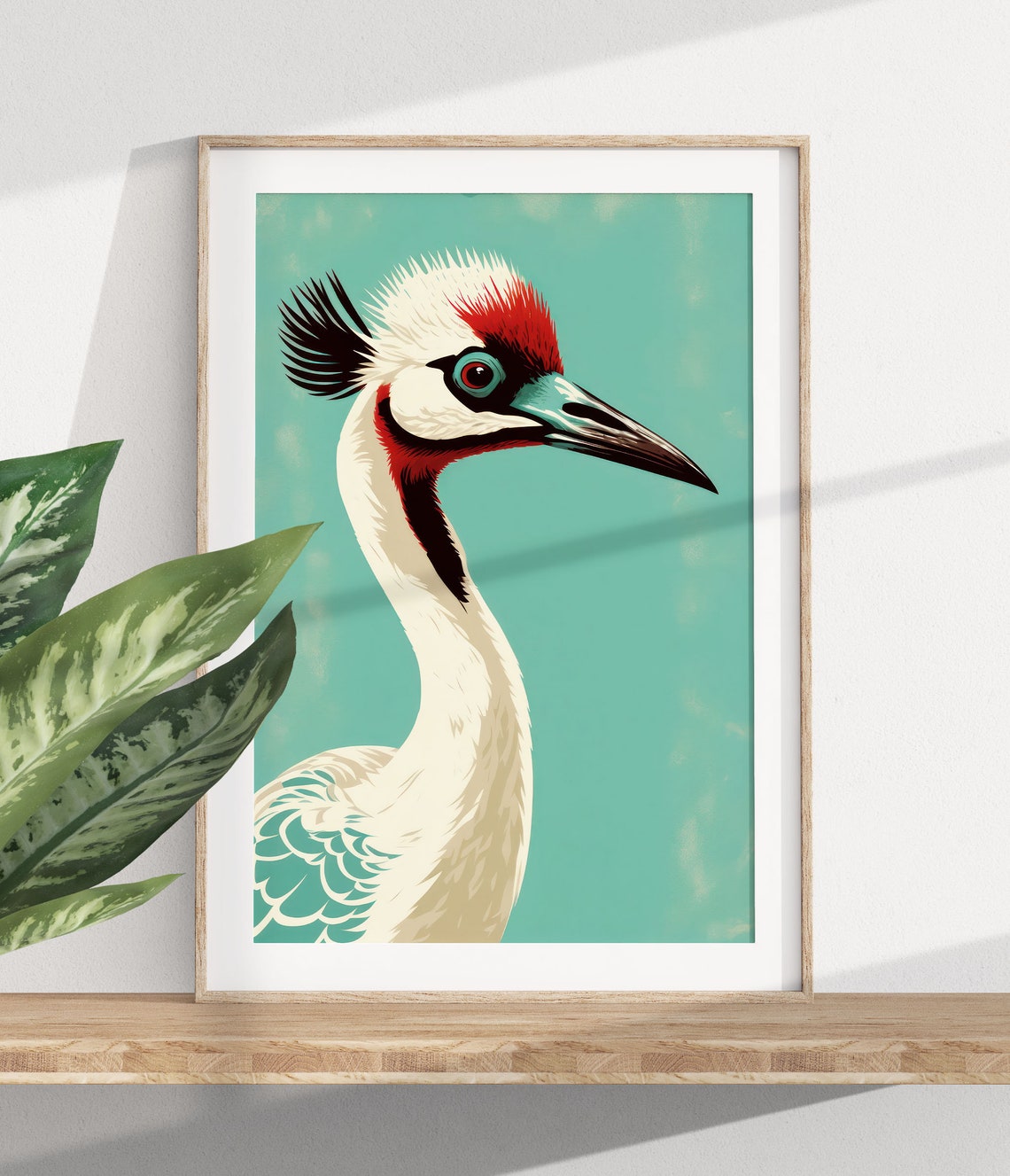 Japanese Red Crowned Crane Poster Elegant Teal Oriental Bird Art - Image 2