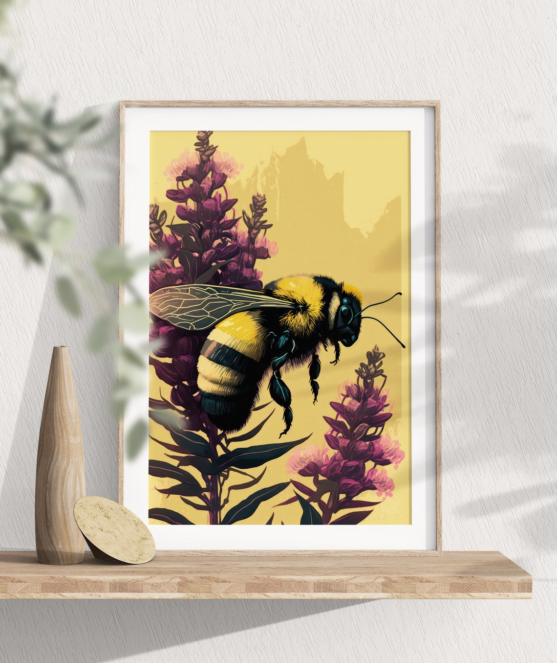 Bumblebee On Purple Blossoms Vintage Nature Botanical Poster - Image 2