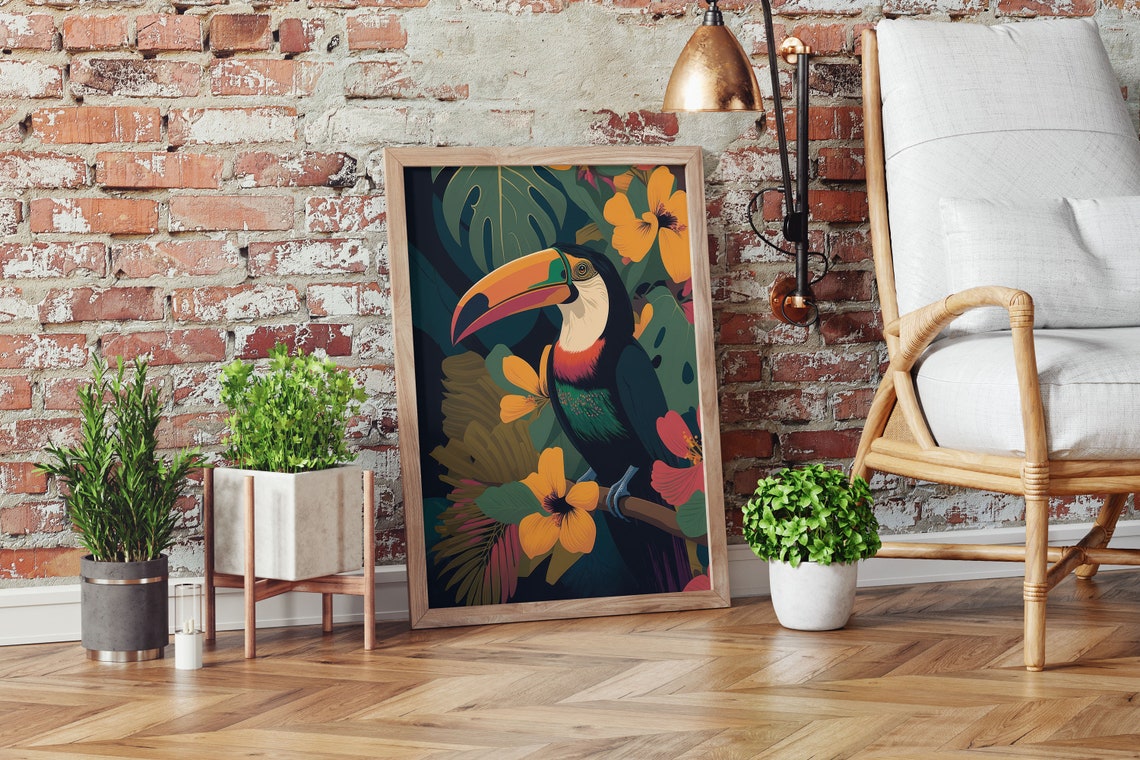 Toco Toucan Among Yellow Flowers Poster Lush Green Jungle Decor - Image 3