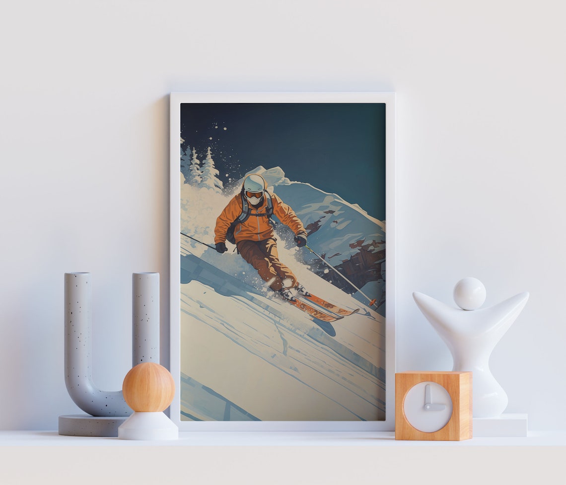 Retro Downhill Skier Vintage Alpine Night Skiing Adventure Poster - Image 2