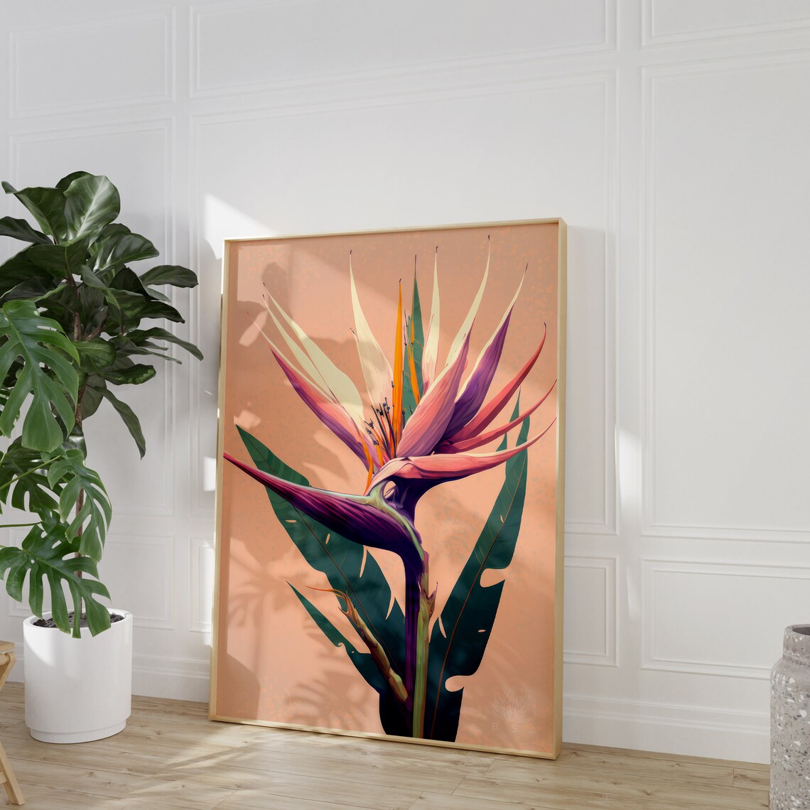 Bird Of Paradise Tropical Flower Blush Botanical Artwork Poster - Image 2