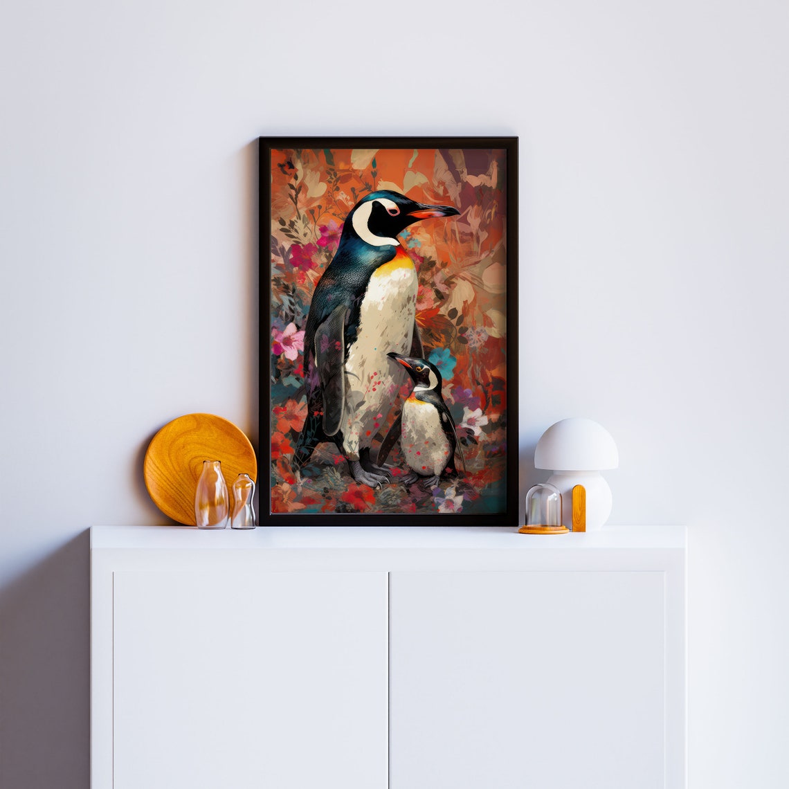 Gentoo Penguins Pair Poster Floral Garden Impressionist Bird Decor - Image 3