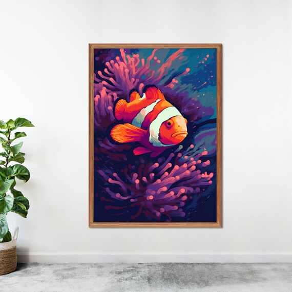 Clown Fish Anemone Poster Airbnb Interior Decor Modern Chic Decor Tropical Wall Art