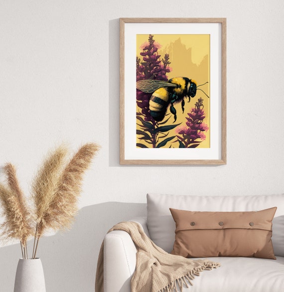 Honey Bee Flower Poster Modern Wall Art Honey Bee Print Classic Art Cute Wall Hanging Floral Print