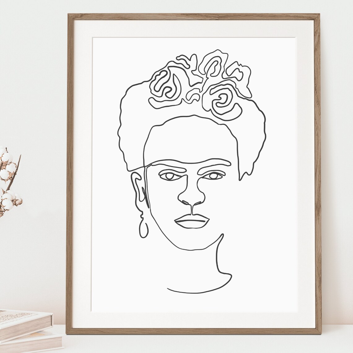 Frida Kahlo One Line Woman Portrait in White Ink on Grey Poster - Image 3