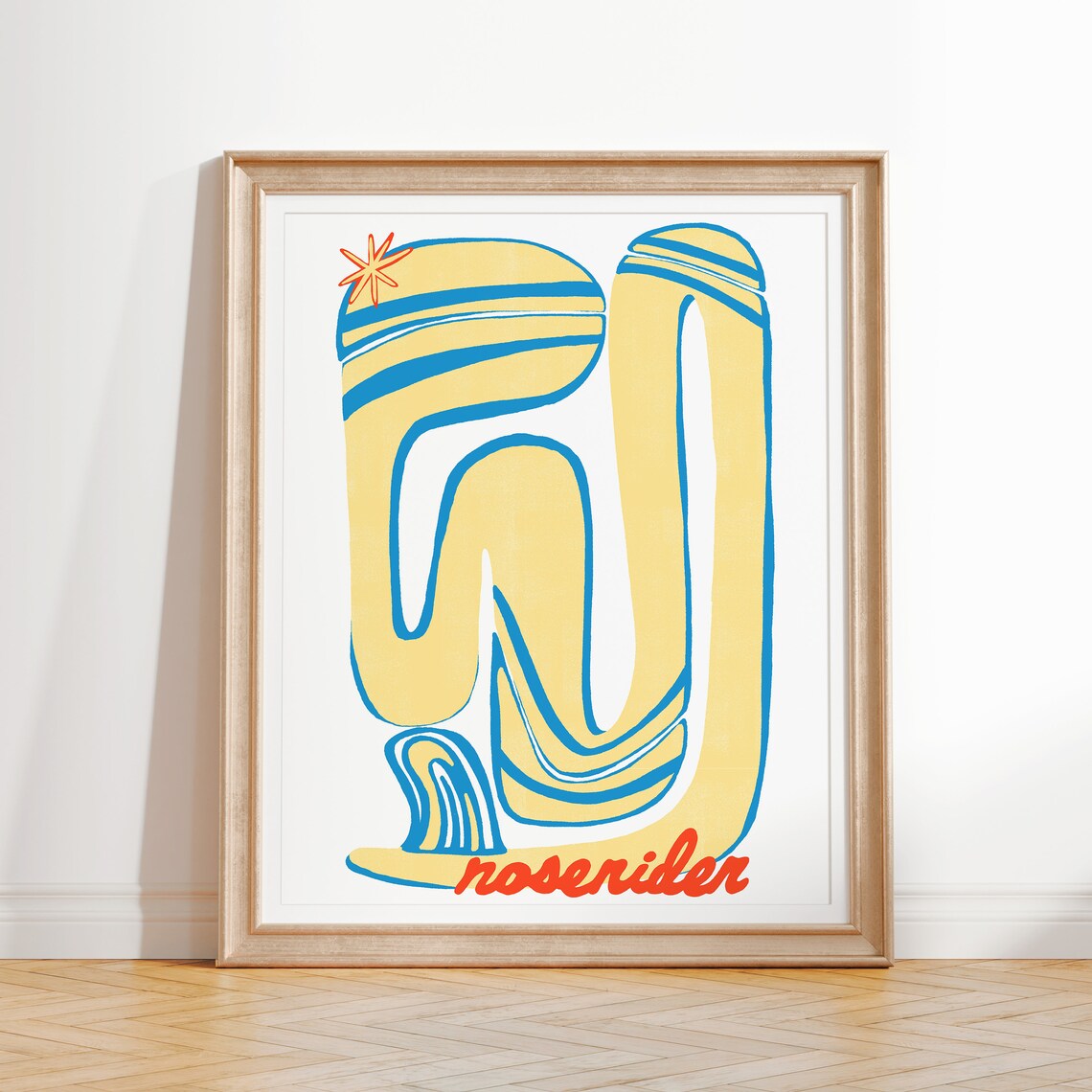 Cross Steps Noserides Colorful Longboard Surfboard Artwork Coastal Room Decor Modern Beach House Wall Art Fun Art Print