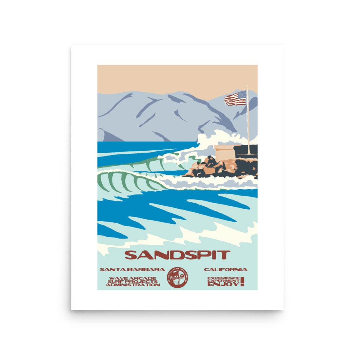 Sandspit Santa Barbara California Ocean Wave Surf Poster Vintage Style - Image 2