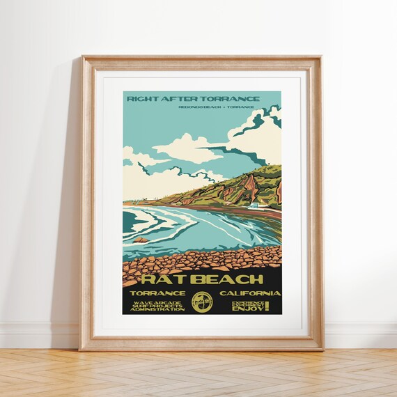 Rat Beach Redondo Beach Torrance Art Print Vintage National Parks Style Surf Poster Torrance Ca Coastal Surf Decor