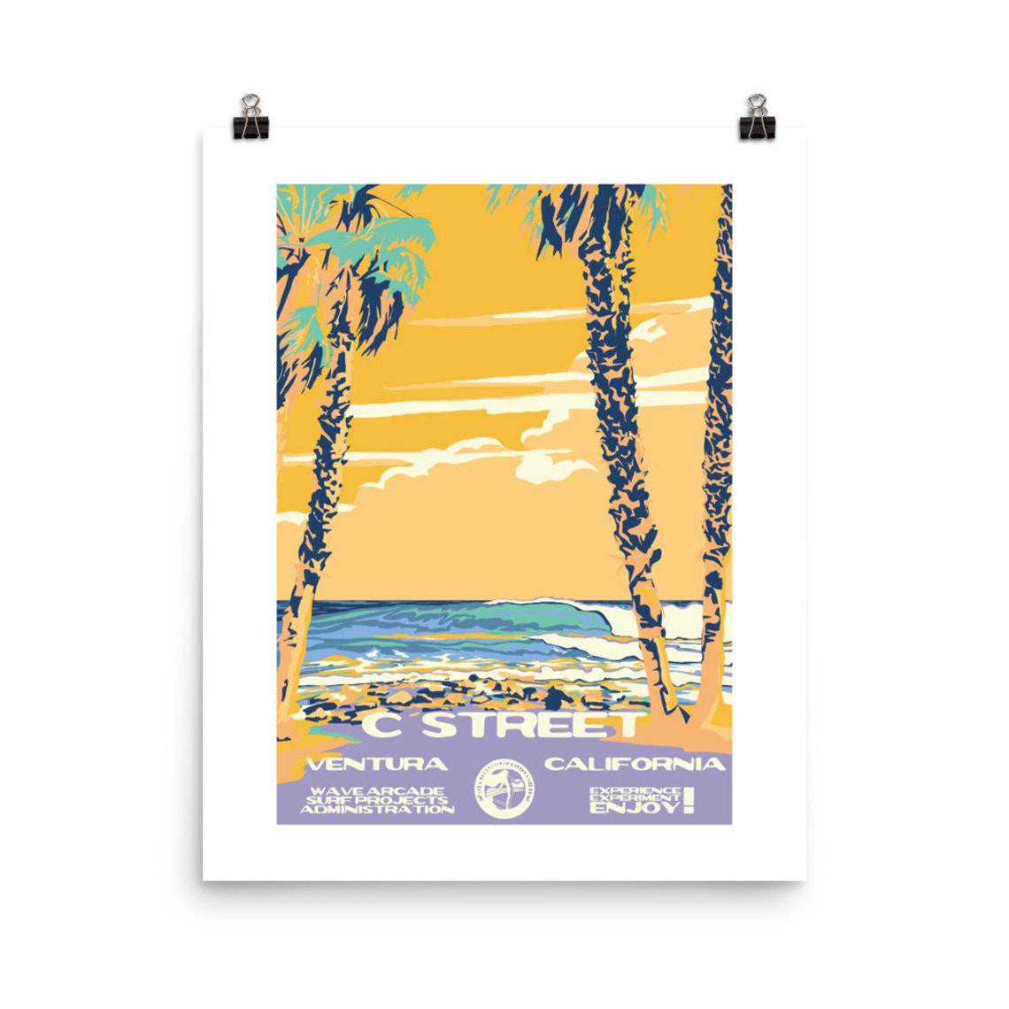 C Street Ventura Sunset Palm Wave Surf Travel Poster California - Image 2