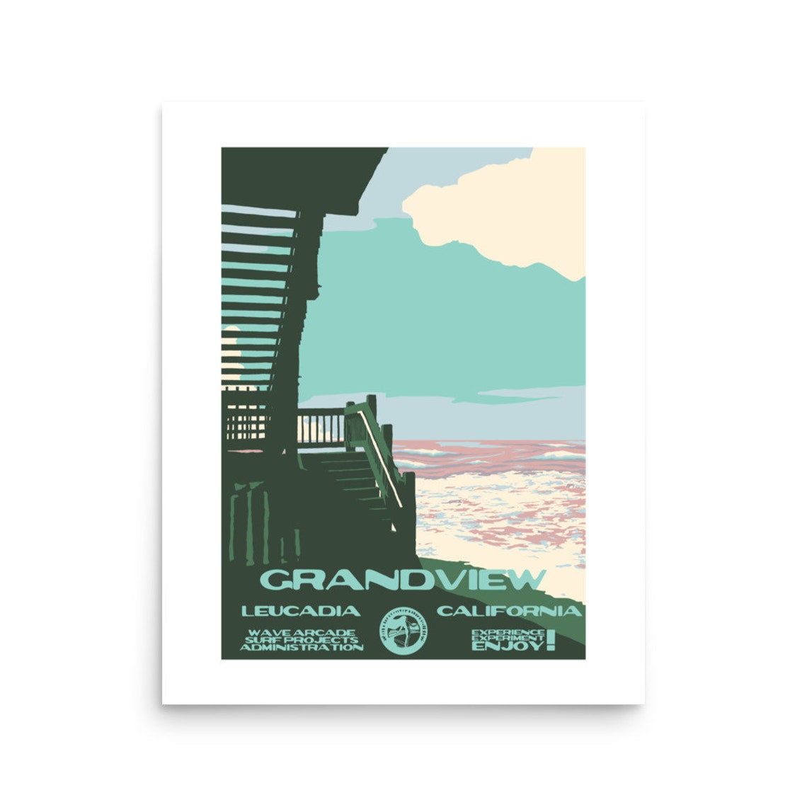 Grandview Leucadia California Beach Stairs Ocean View Surf Poster - Image 2