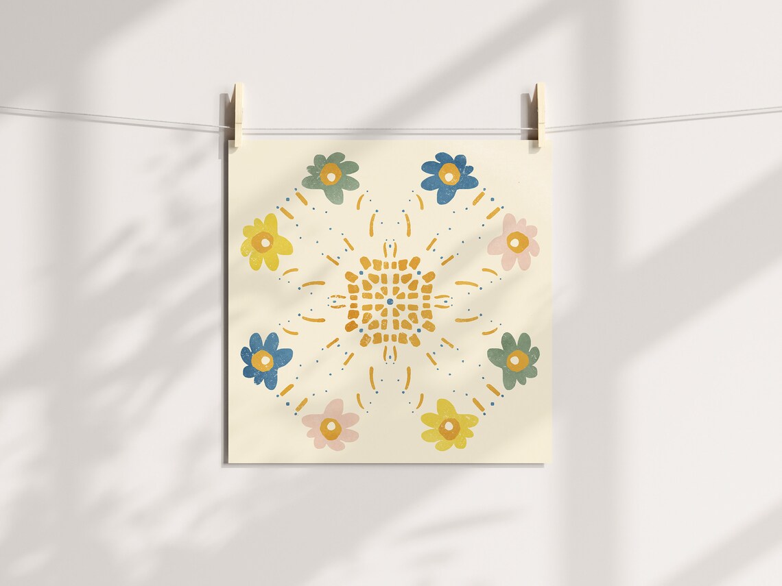 Wildflowers Hand Painted Mexican Tile Style Colorful Floral Art Print - Image 2