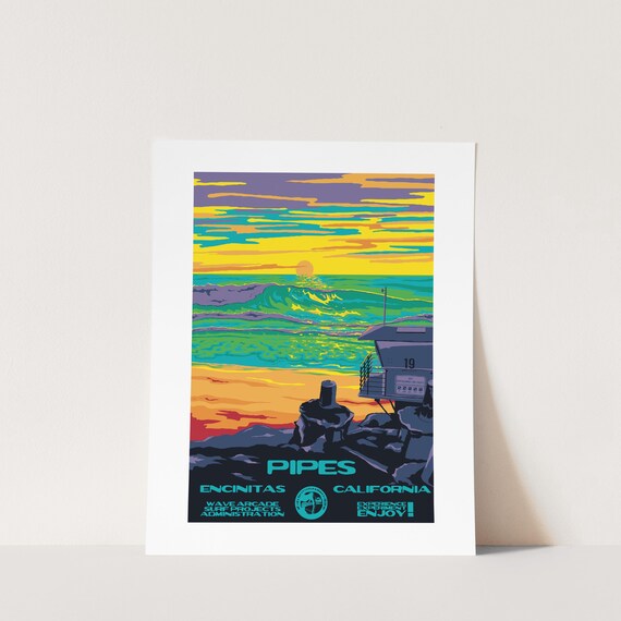 Copy Pipes Encinitas Ca Surf Poster National Parks Style