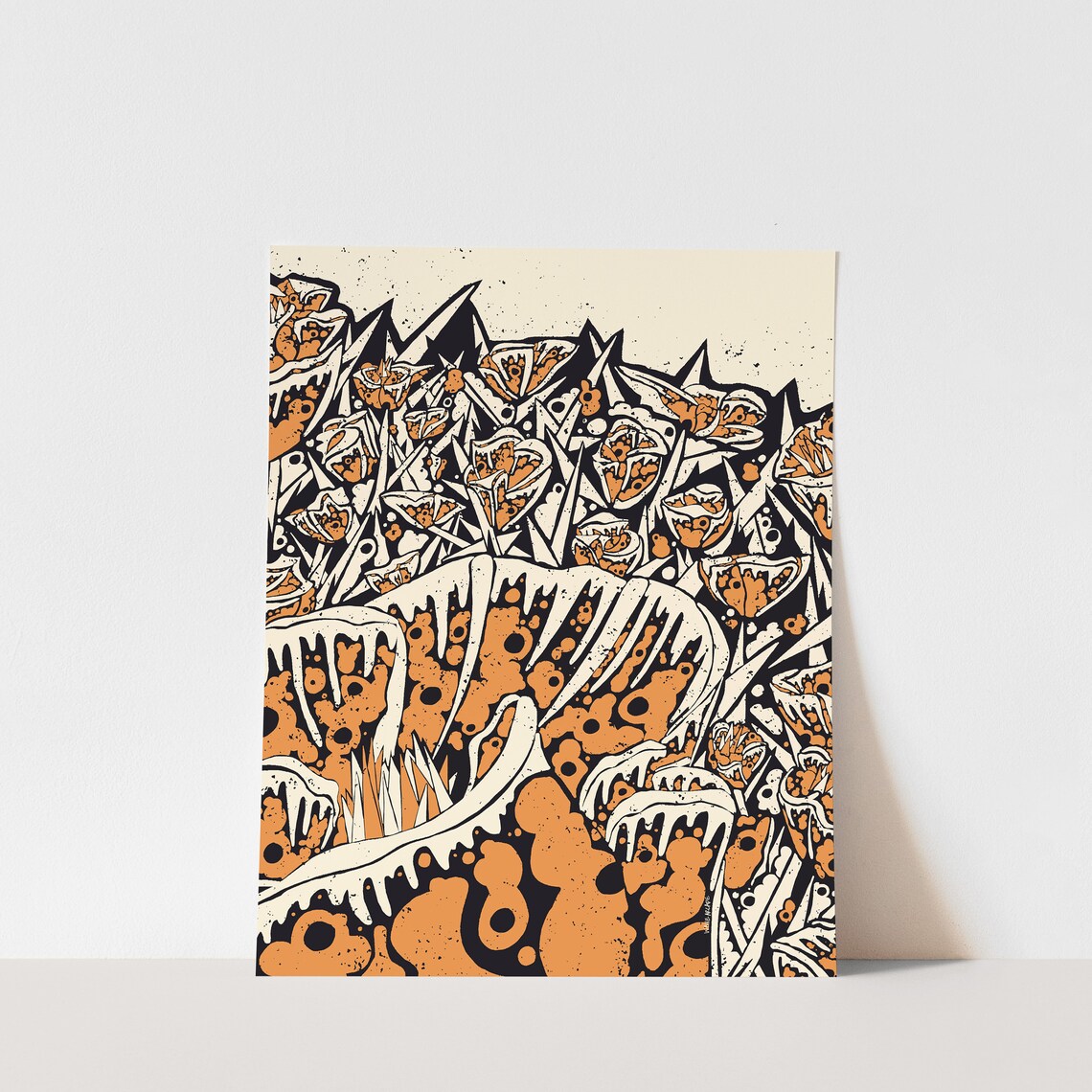 Golden Poppy Wildflowers Black and Orange Botanical Illustration Print - Image 2