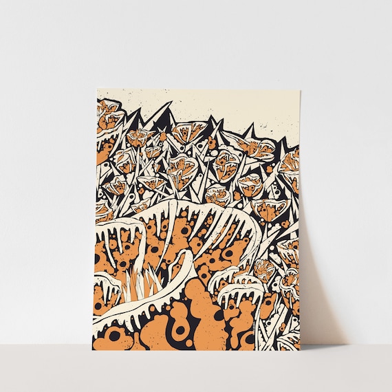The Golden Poppy Orange Wildflower Field Bold Floral Illustration Poster