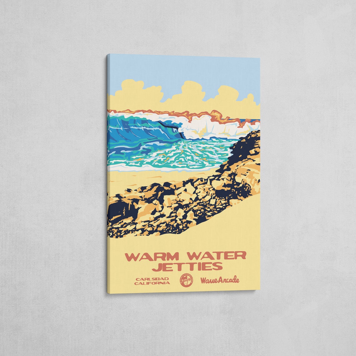 Warm Water Jetties Surf Spot Carlsbad California Rocks Wave Print - Image 2