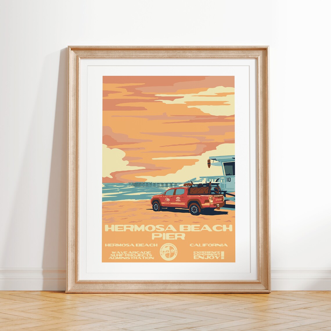 Hermosa Beach Pier Vintage Surf Travel Poster