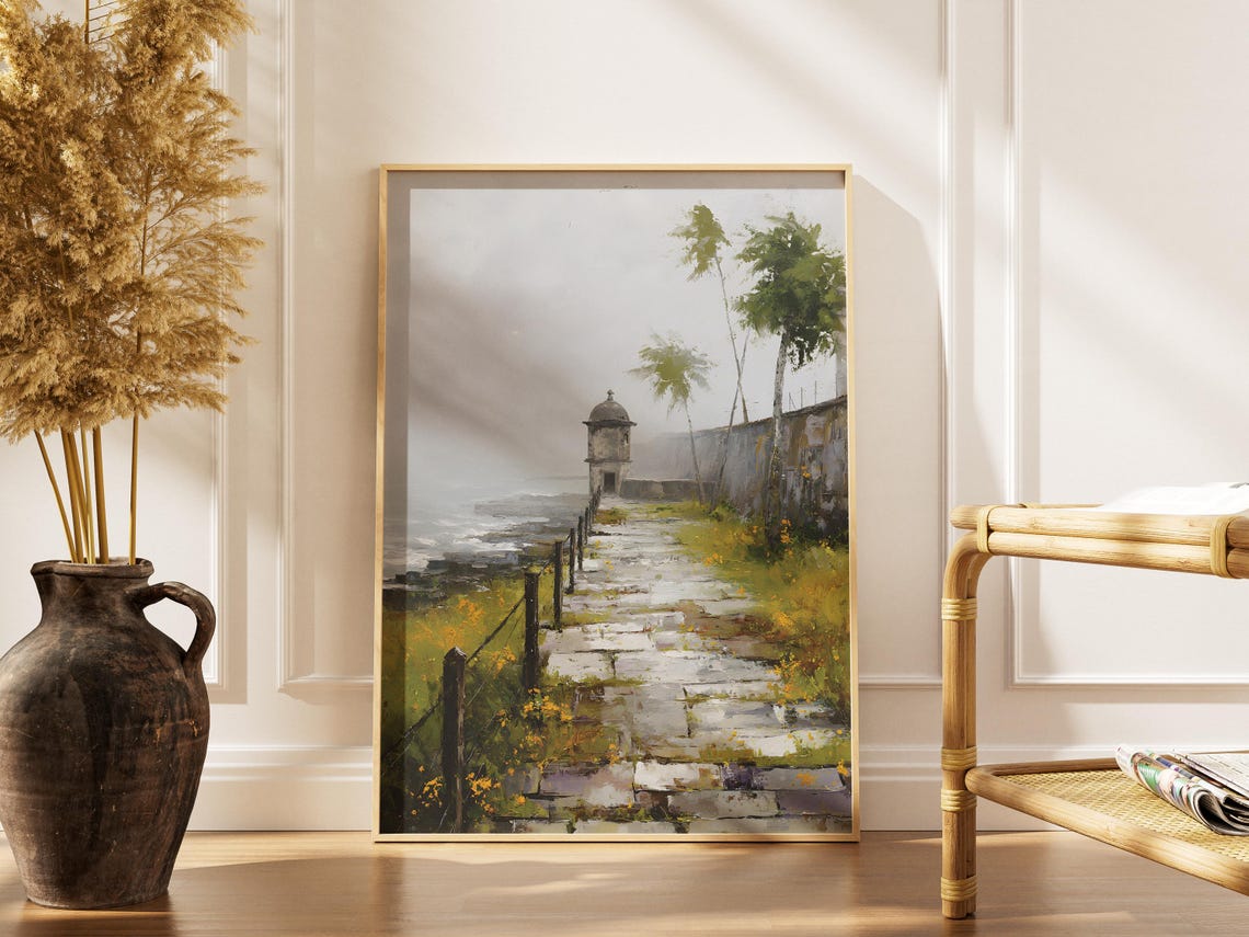 El Morro Puerto Rico Garita Sentry Box Misty Coastal Path Poster