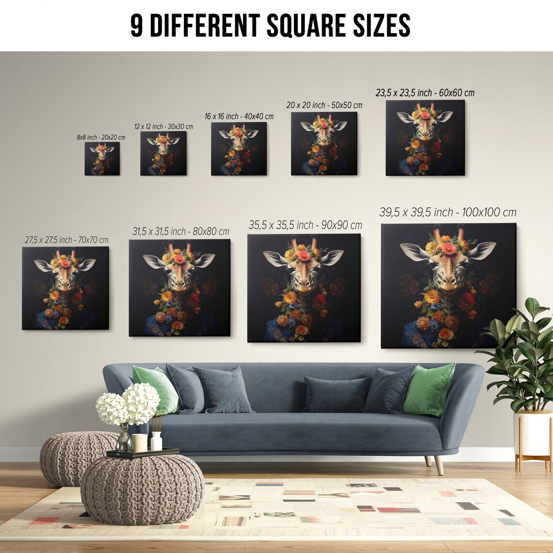 Giraffe In Floral Suit Crown Quirky Animal Portrait Funny Wall Art - Image 2
