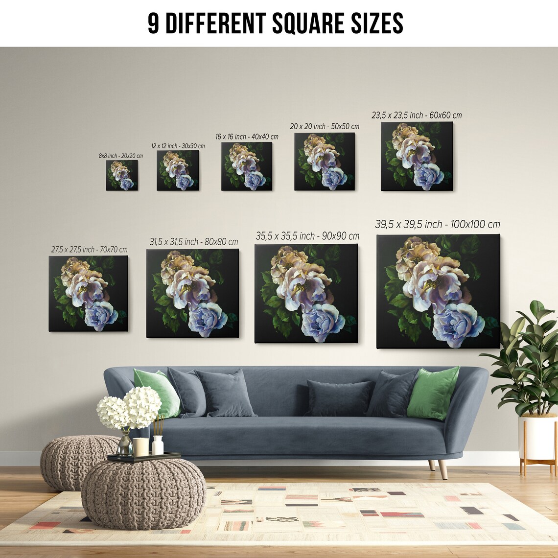 Moody Cream Lavender Roses Dark Background Oil Style Wall Art - Image 2