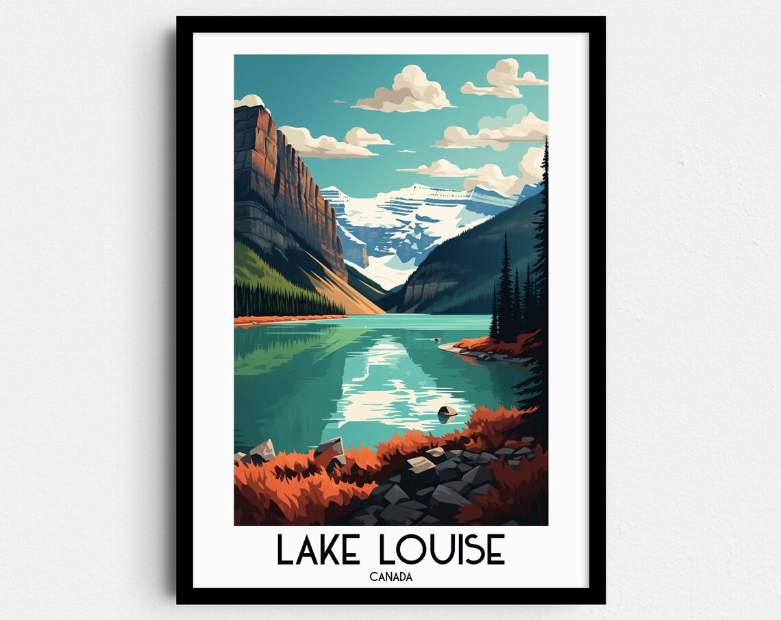 Lake Louise Canada Turquoise Lake and Glacier Peaks Travel Poster