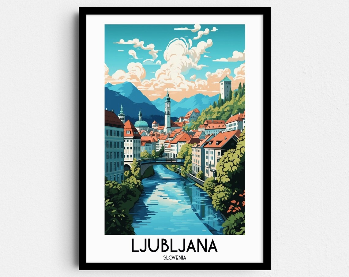 Ljubljana Travel Poster, Slovenia Europe Wall Decor