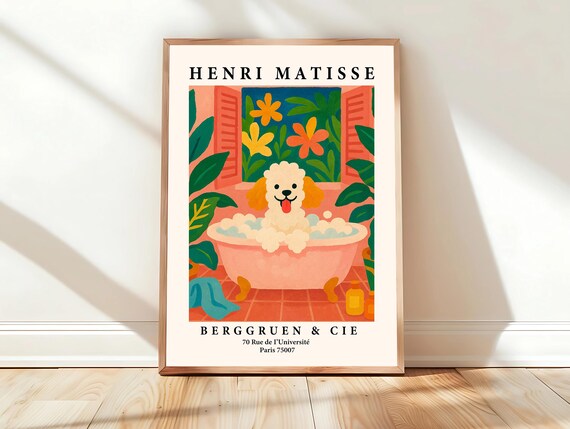 White Toy Poodle in Pink Bathtub Matisse Style Animal Poster
