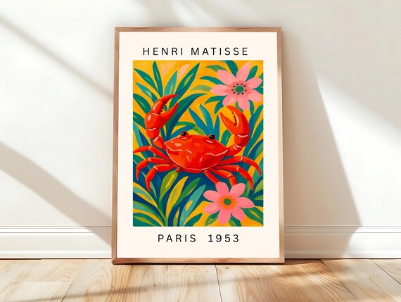 Red Crab Tropical Leaves Pink Flowers Henri Matisse Paris 1953 Poster