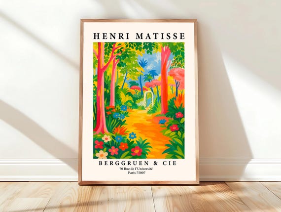 Matisse Style Tropical Forest Poster Pink Maximalist Wall Art Dopamine Decor Mid Century Modern