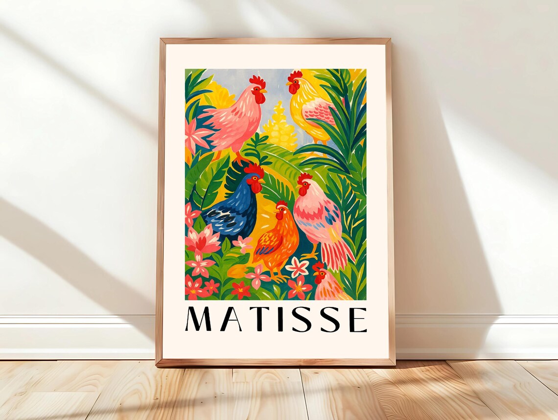 Matisse Tropical Chickens in Lush Foliage Colorful Animal Poster