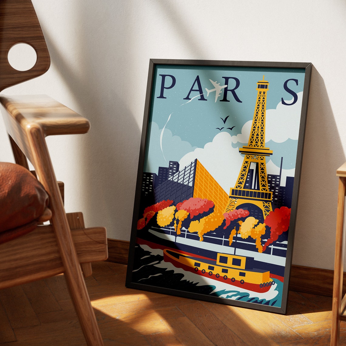 Paris Eiffel Tower Louvre Pyramid Autumn Retro Travel Poster - Image 3