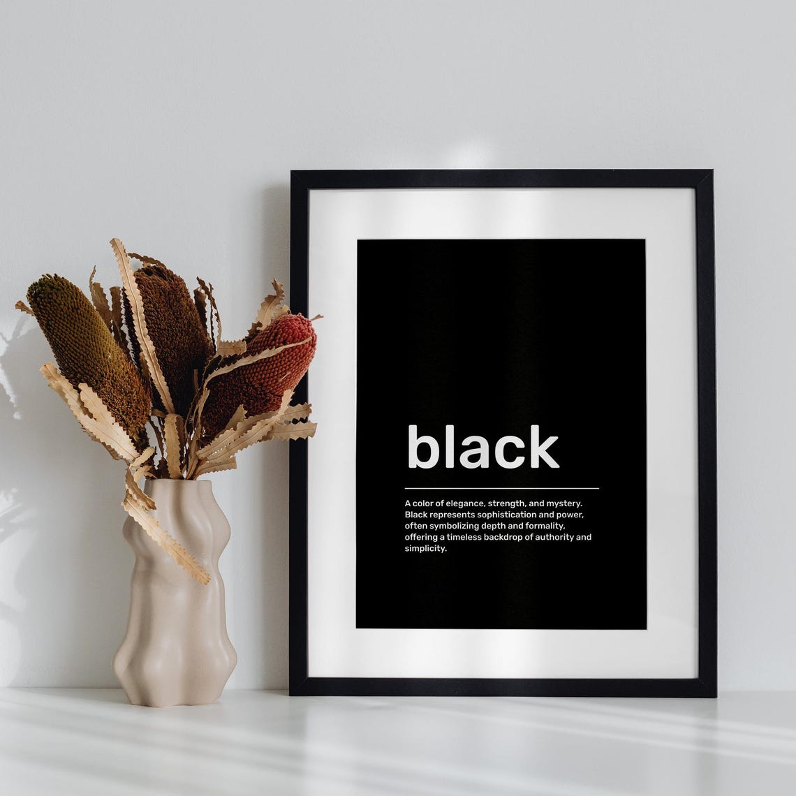 Black Elegance Strength Mystery Dictionary Meaning Typography Poster - Image 2