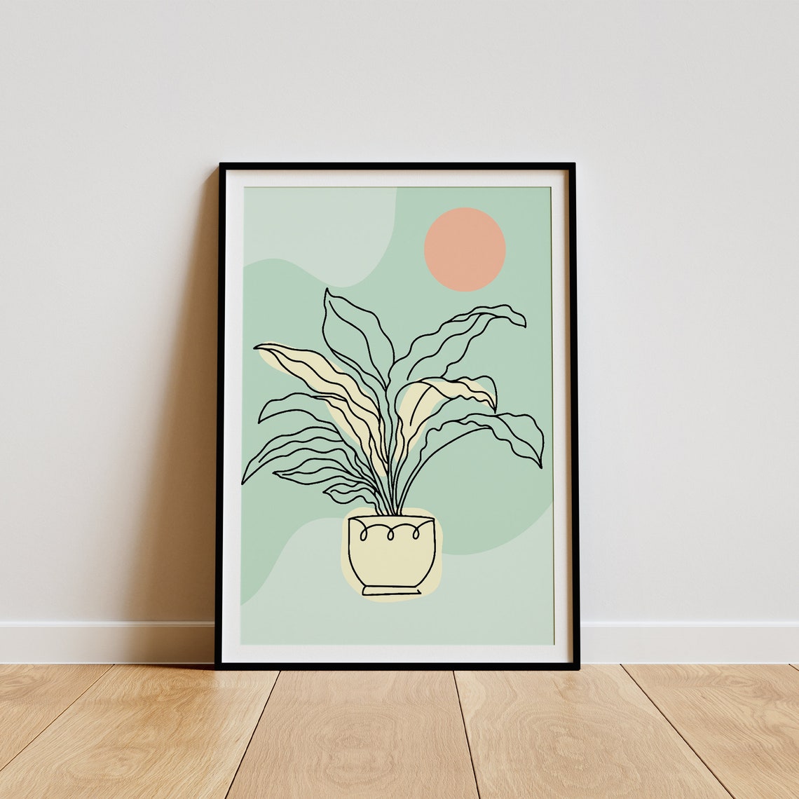 Minimalist Potted Plant Line Art Sage Green Botanical Decor Poster