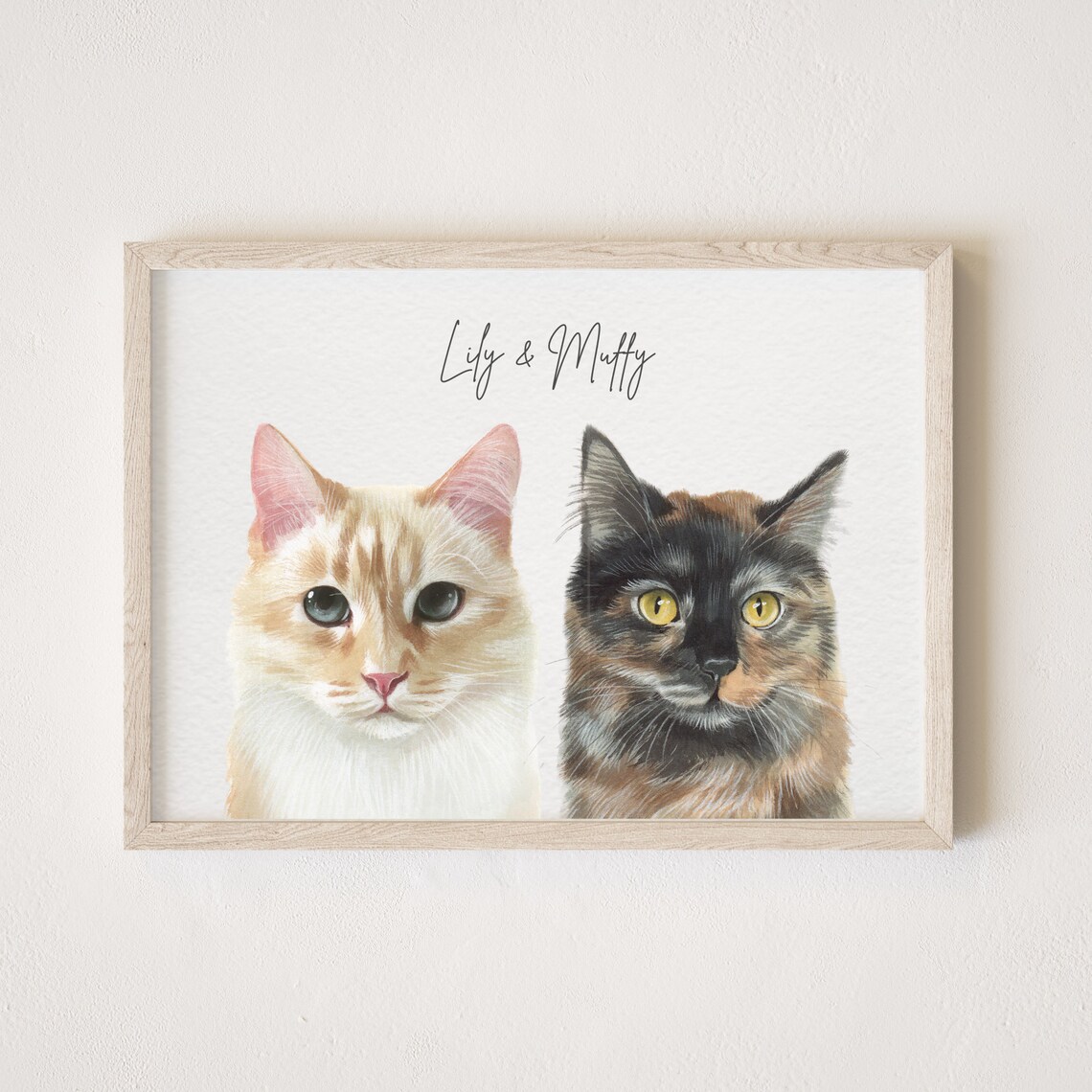 Two Pet Watercolor Portrait, Custom From Photo Art Print