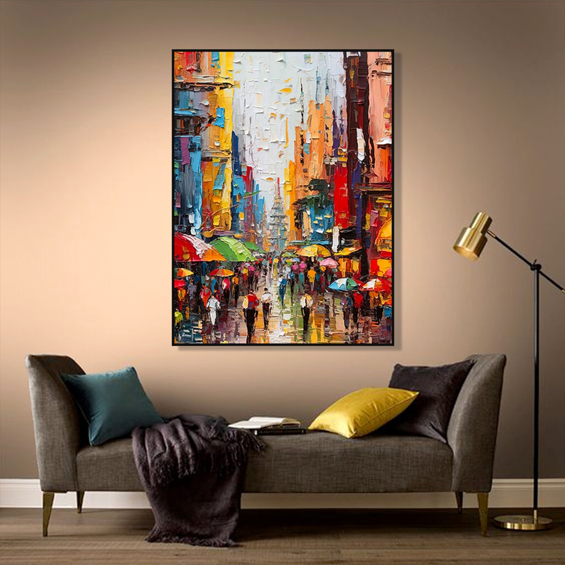 Original Cityscape Oil Painting Textured Art Colorful Skyline Landscape Art Urban Street Scene Painting Modern Living Room Wall Decor - Image 3