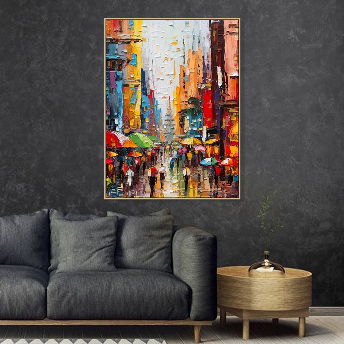 Original Cityscape Oil Painting Textured Art Colorful Skyline Landscape Art Urban Street Scene Painting Modern Living Room Wall Decor - Image 2