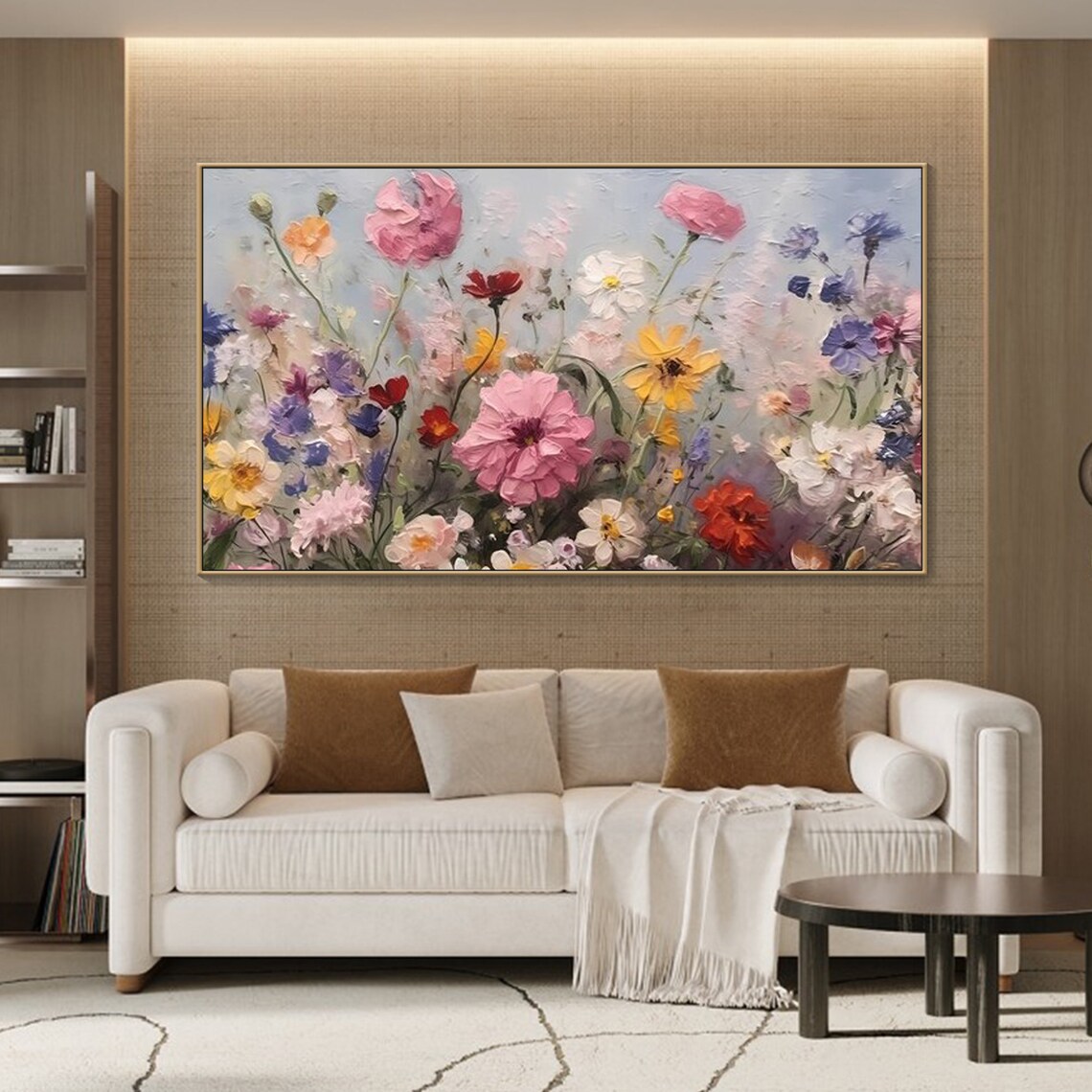 Colorful Wildflower Meadow Pink Yellow Purple Oil Painting Poster - Image 2