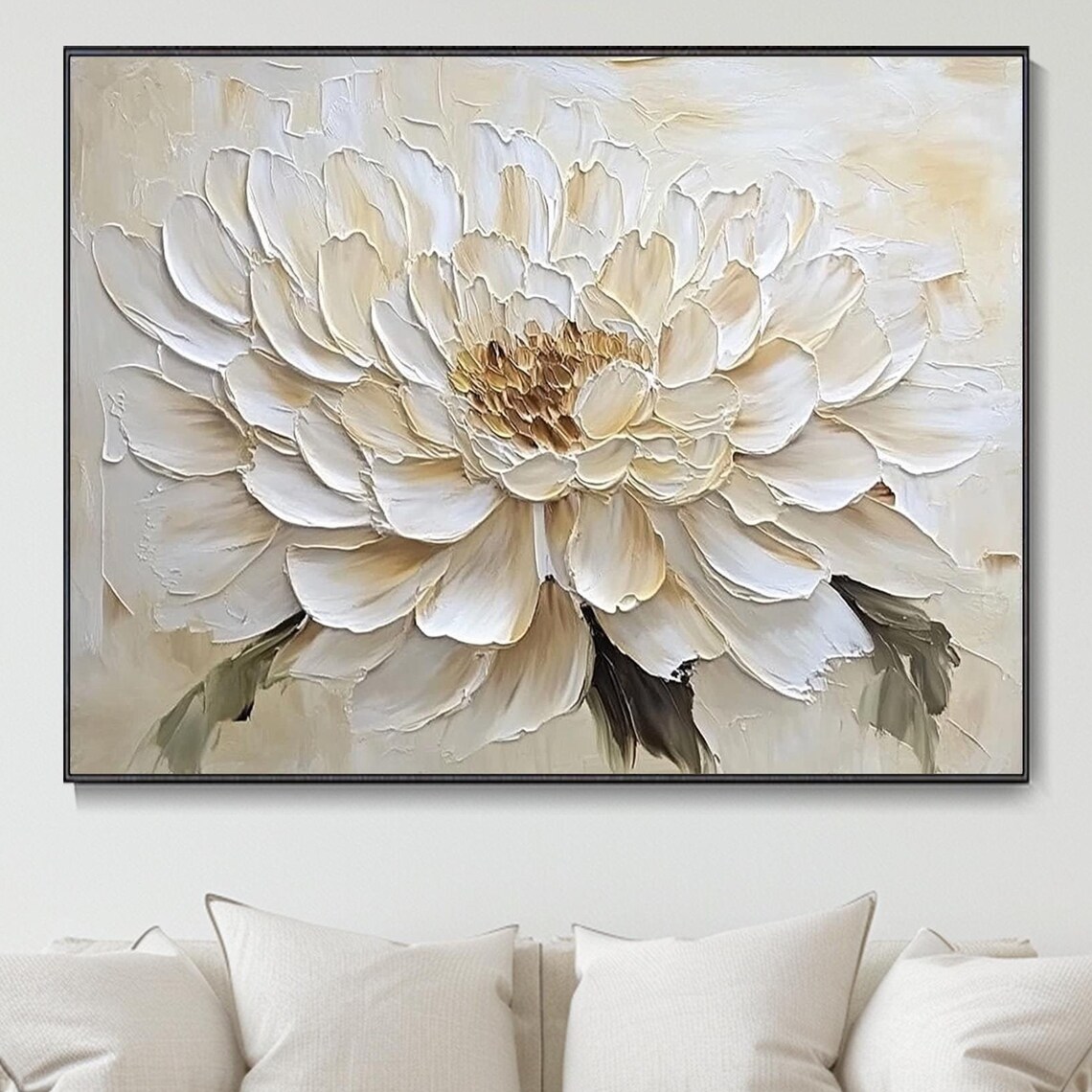 Giant White Flower Close Up Neutral Beige Impasto Textured Poster