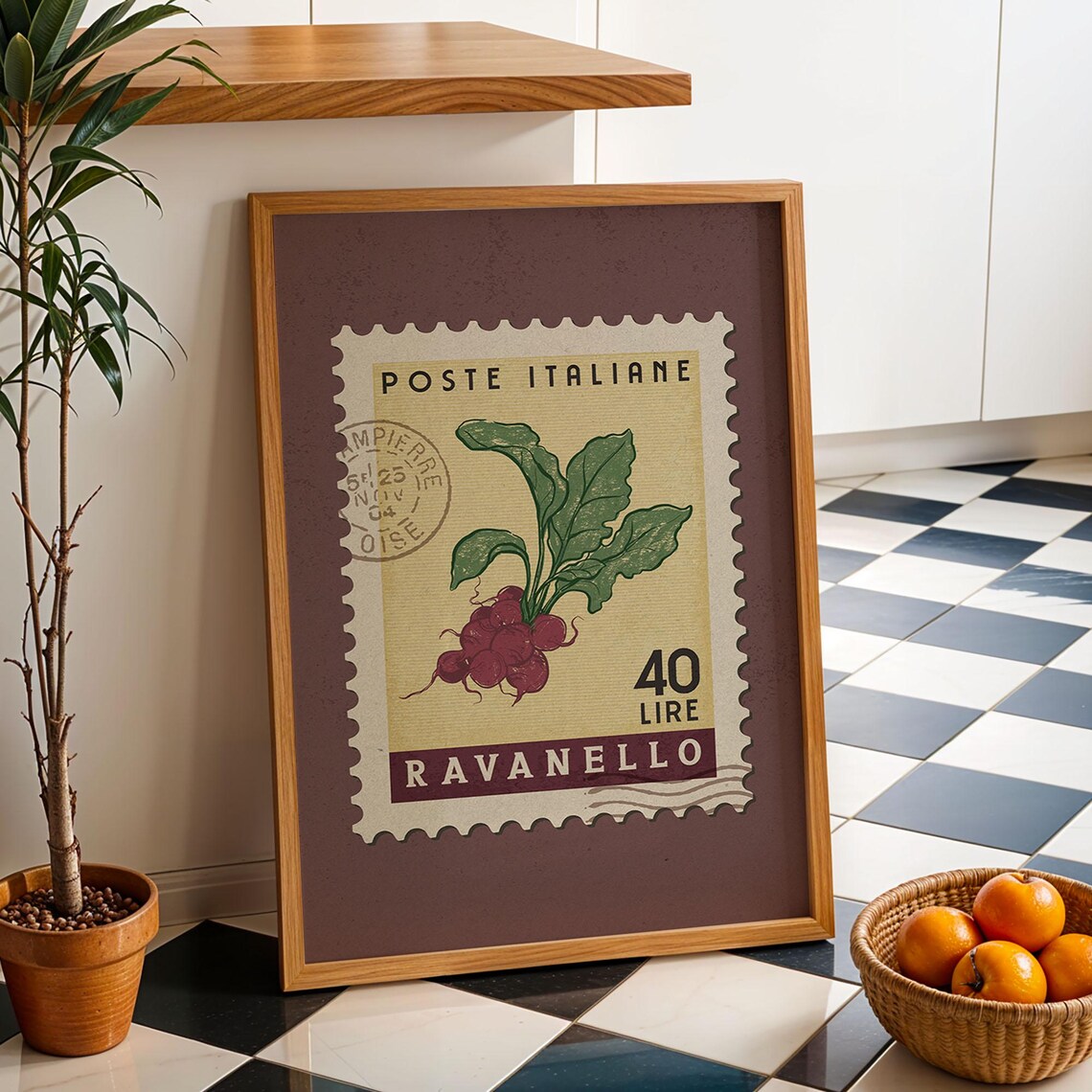 Radish Italian Postage Stamp Retro Kitchen Vintage Food Poster