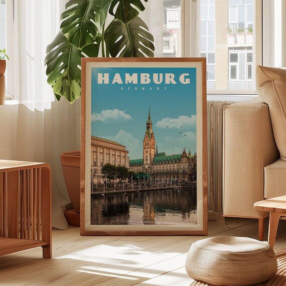 Hamburg Germany Rathaus Vintage Travel Photography Style Poster
