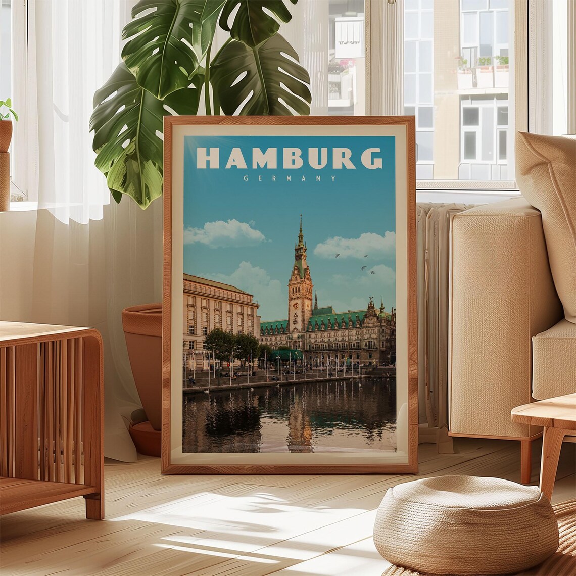 Hamburg Germany Rathaus Vintage Travel Photography Style Poster