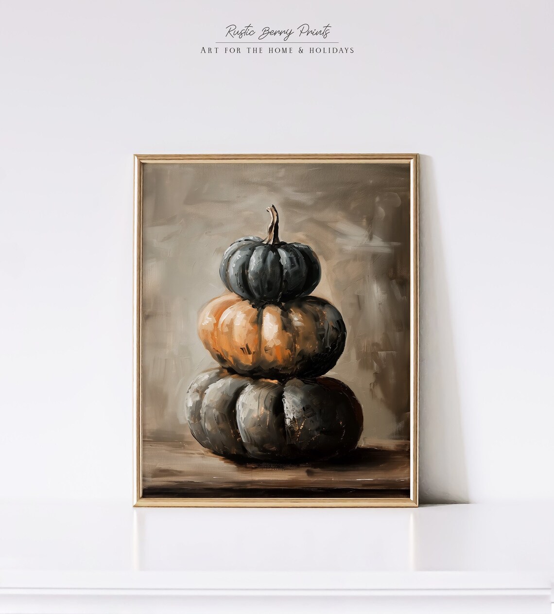 Stack Of Three Moody Pumpkins Dark Autumn Still Life Oil Painting Poster