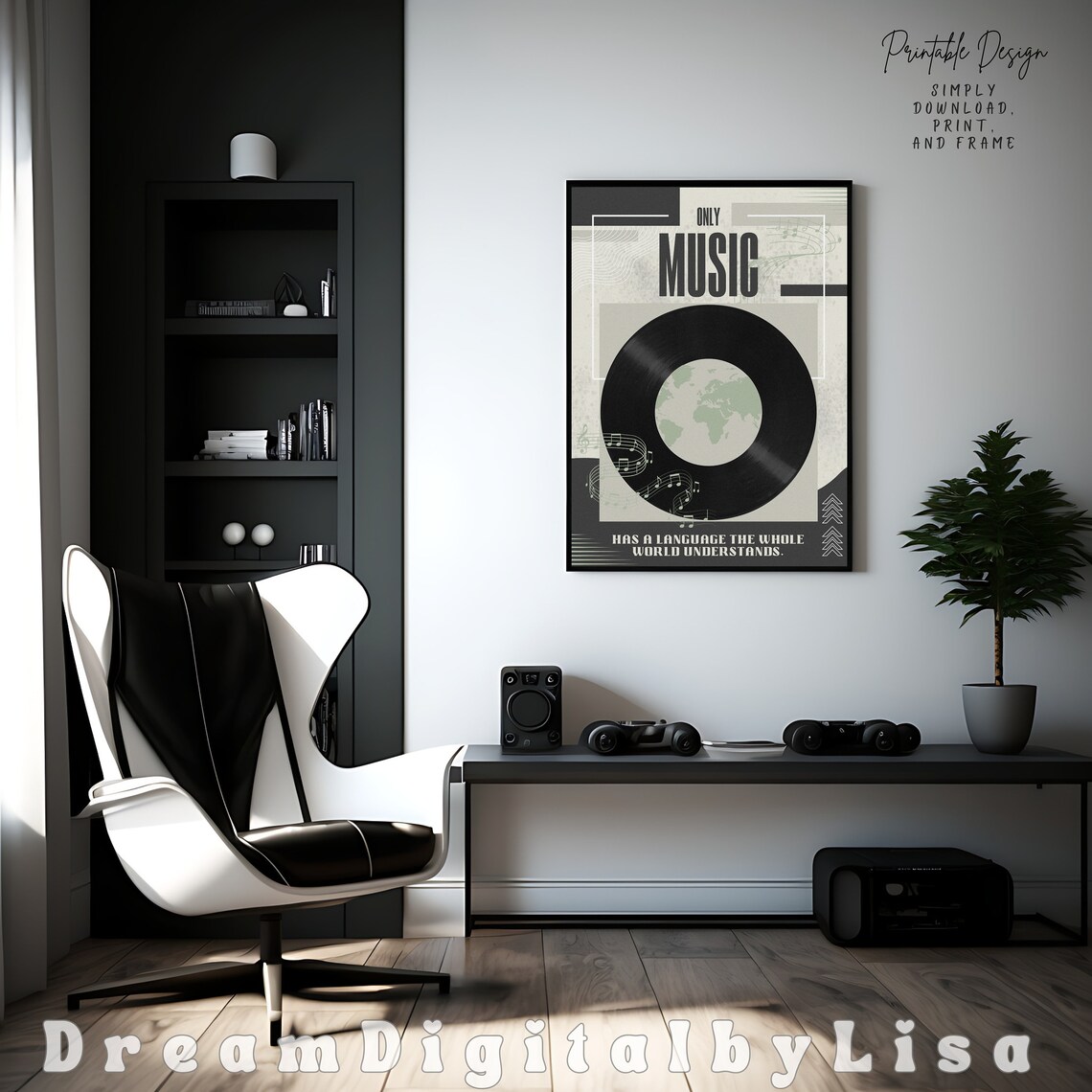 Only Music Vinyl Record Globe Inspirational Music Lover Quote Poster - Image 3